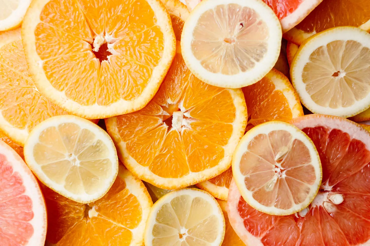 Colourful slices of oranges, lemons and grapefruit, all rich in vitamin C